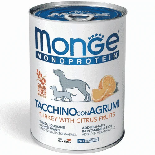 monge frutta tacchino agrumi Monge Monoproteico Frutta Scatolette - Foto 1 | AlanDog