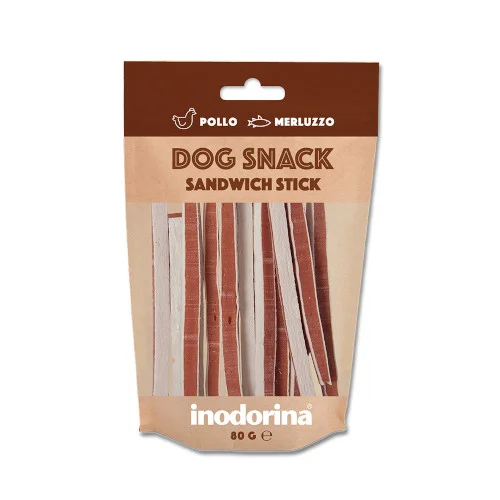 Inodorina Dog Snack Sandwich Stick Pollo e Merluzzo 1 Inodorina Dog Snack Sandwich Stick Pollo e Merluzzo | AlanDog