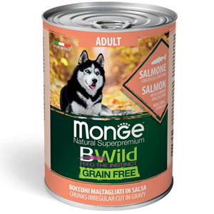 Monge Bwild Grain Free All Breeds Cane Adulto Salmone con zucca e zucchine Umido