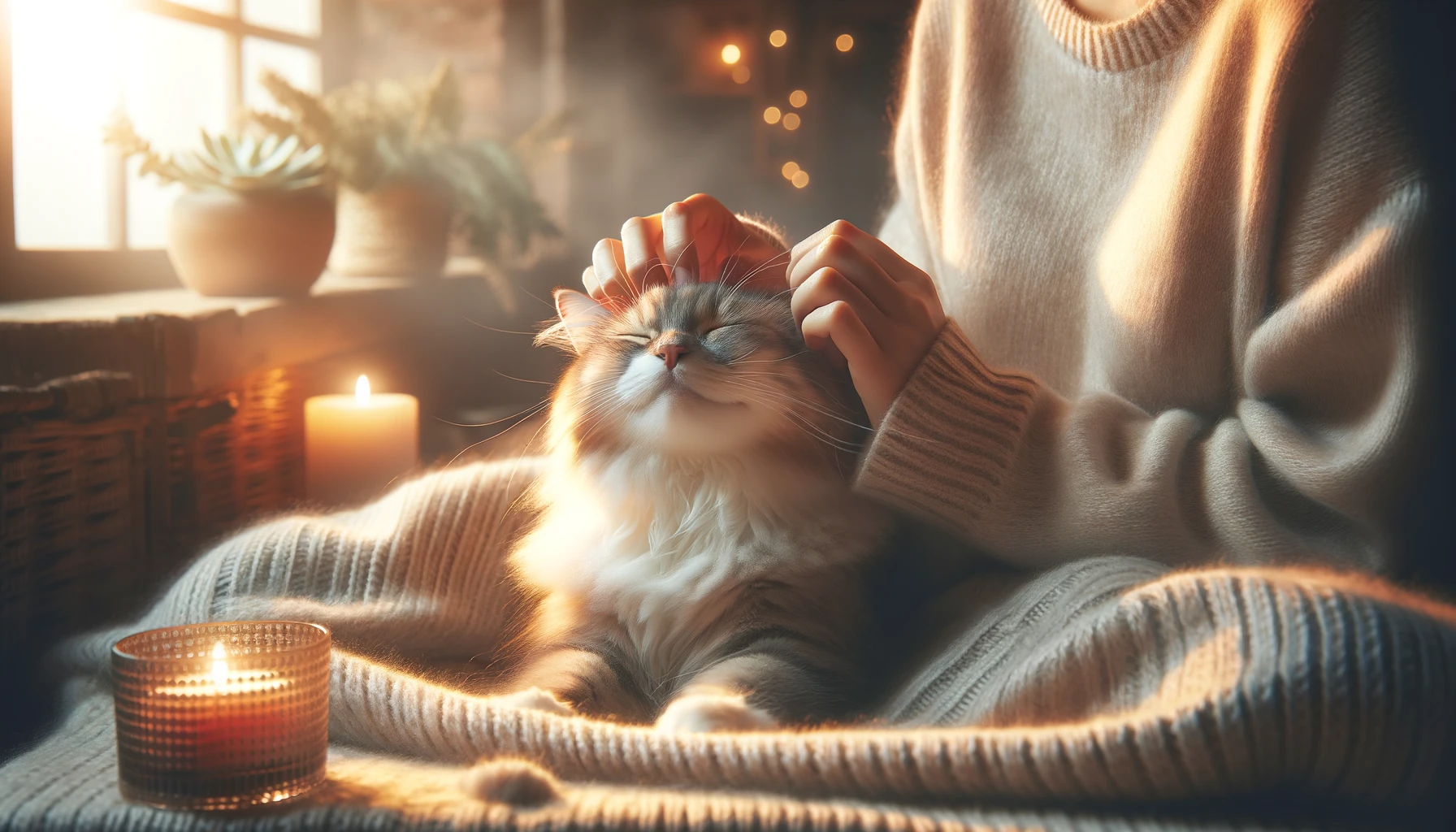 DALL·E 2024 02 26 22.32.36 Create a heartwarming and engaging 16 9 image that visually represents the essence of why cats purr illustrating the deep bond between cats and their