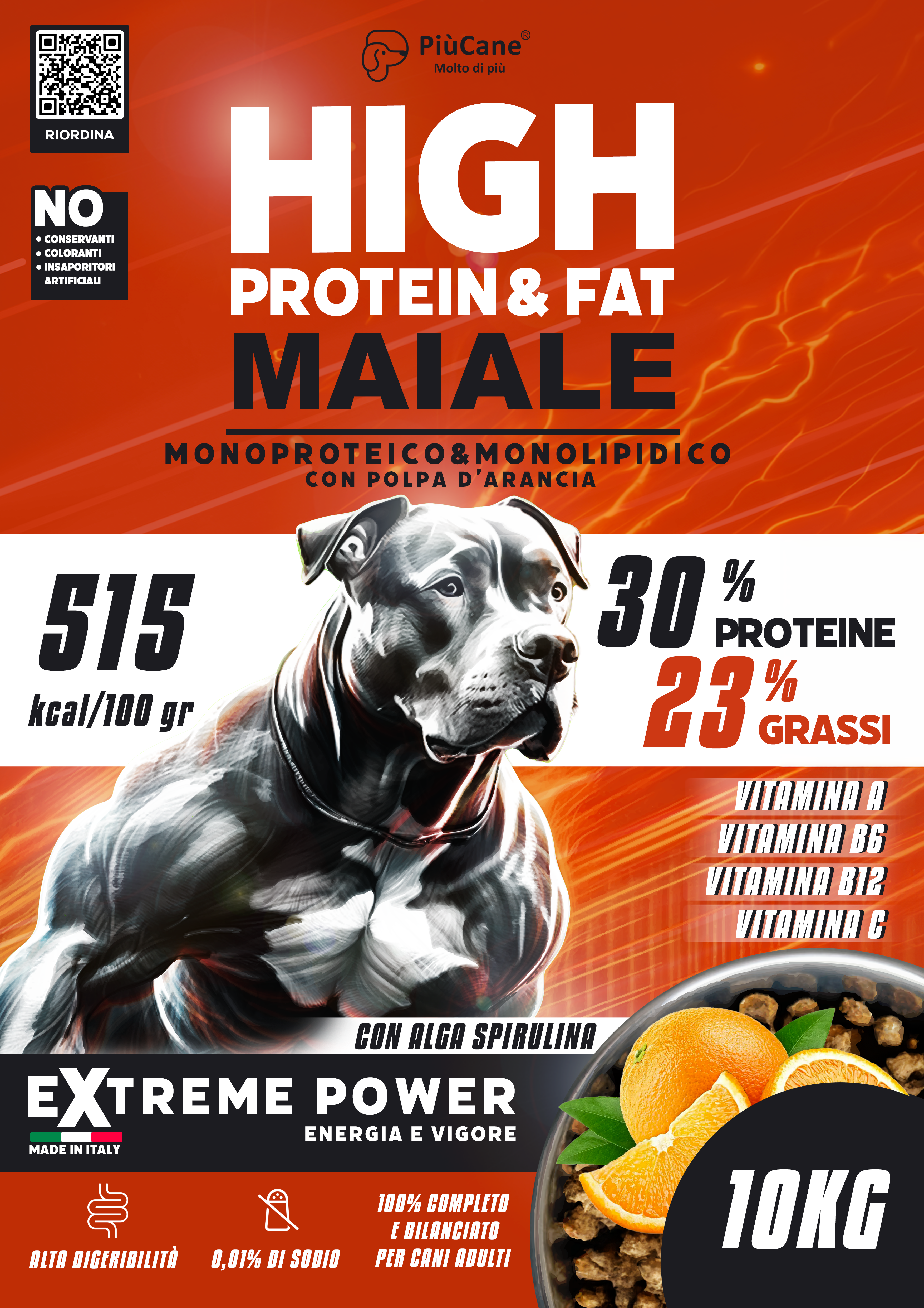 PiuCane Extreme Power Maiale Monoproteico con Polpa d'Arancia 10 kg 3 ADULT MAIALE E ARANCIA 10 KG