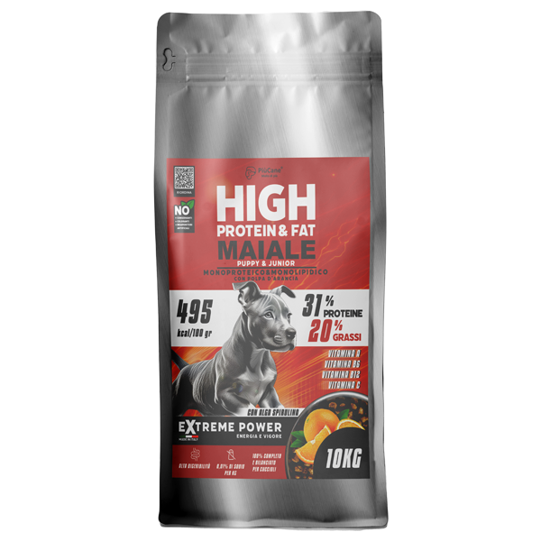 PiuCane Extreme Power Puppy e Junior Maiale Monoproteico con Arancia 10 kg 2 puppy maiale e arancia