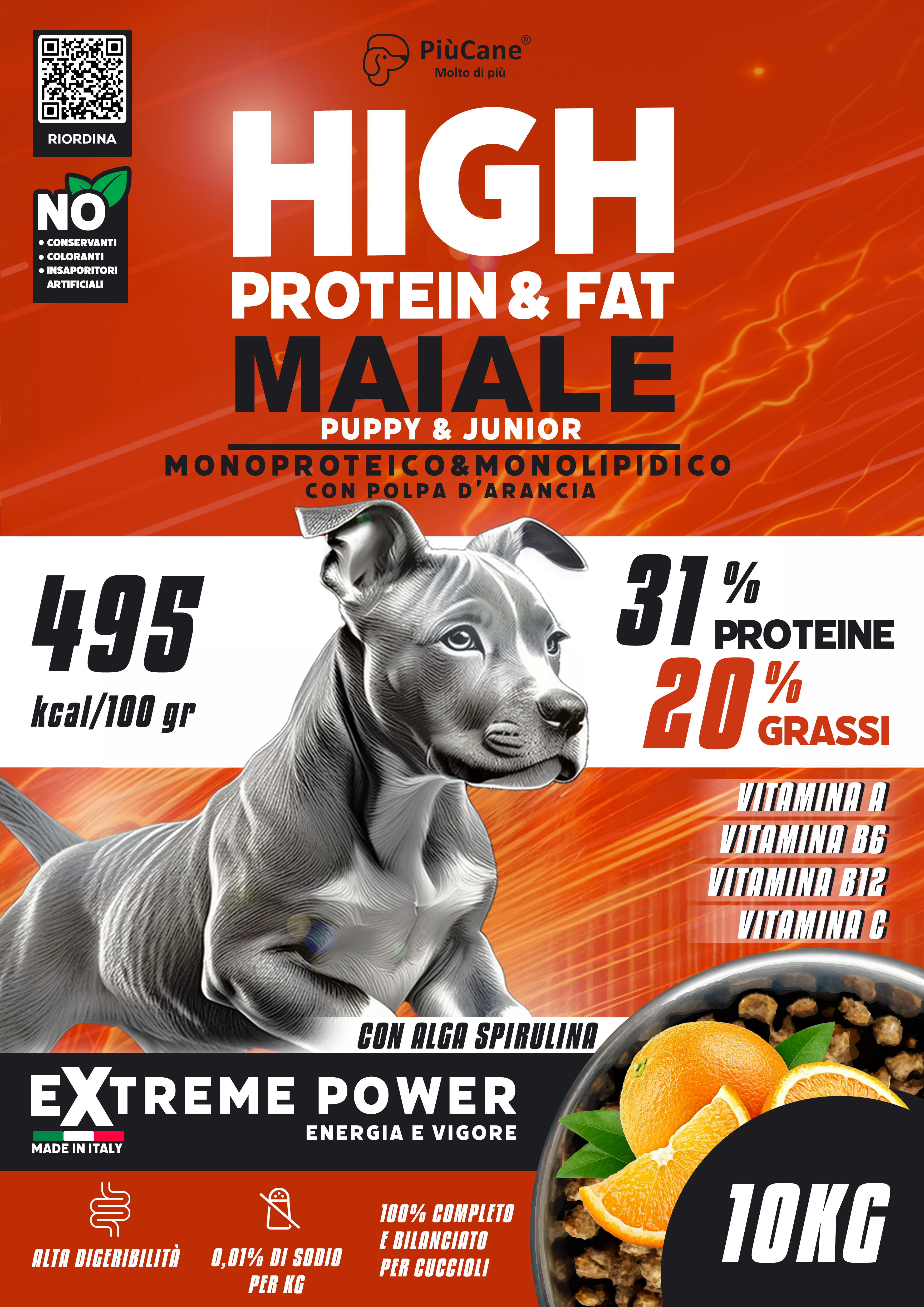 PiuCane Extreme Power Puppy e Junior Maiale Monoproteico con Arancia 10 kg 3 PUPPYJUNIOR CON ARANCIA