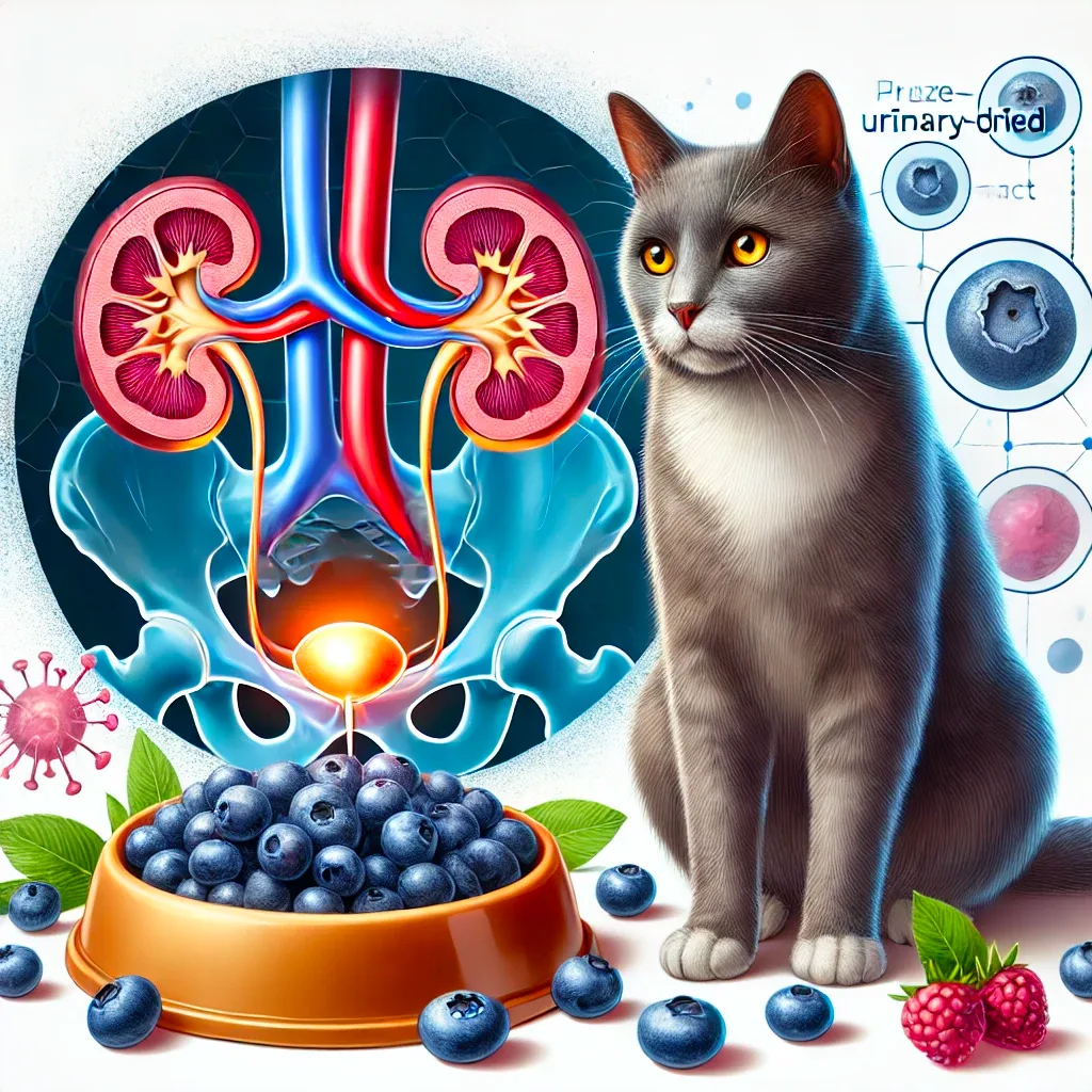 Mirtillo criolifilizzato per migliorare la salute urinaria dei gatti e prevenire infezioni.