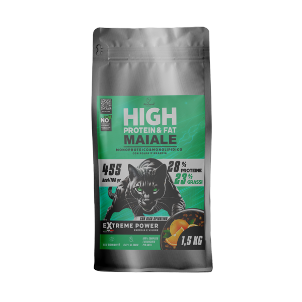 PiuGatto Extreme Power Maiale Monoproteico con Polpa d'Arancia Gatto Crocchette 1,5kg 3 sacco gatto maiale