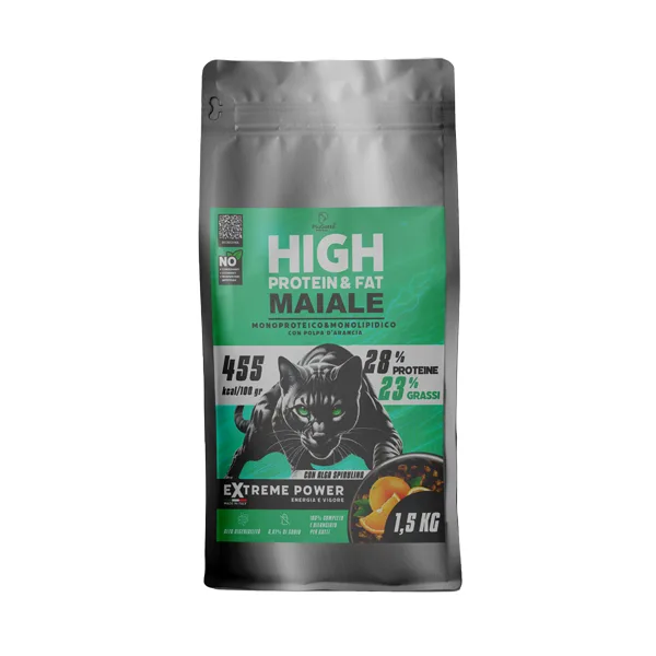 PiùGatto Extreme Power Maiale Monoproteico con Polpa d’Arancia Gatto Crocchette 1,5kg - Extreme Power Energia e Vigore | AlanDog