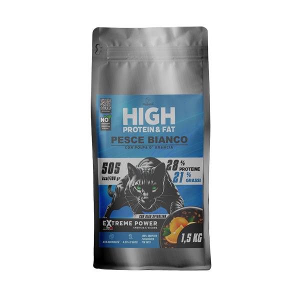 PiuGatto Extreme Power Pesce Bianco con Polpa d'Arancia Gatto Crocchette 1,5kg 3 sacco gatto pesce