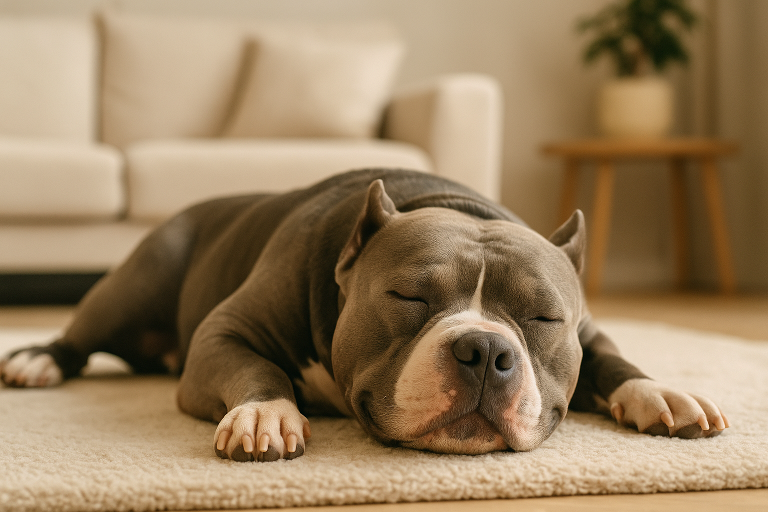 American Bully rilassato durante una sessione di pet therapy