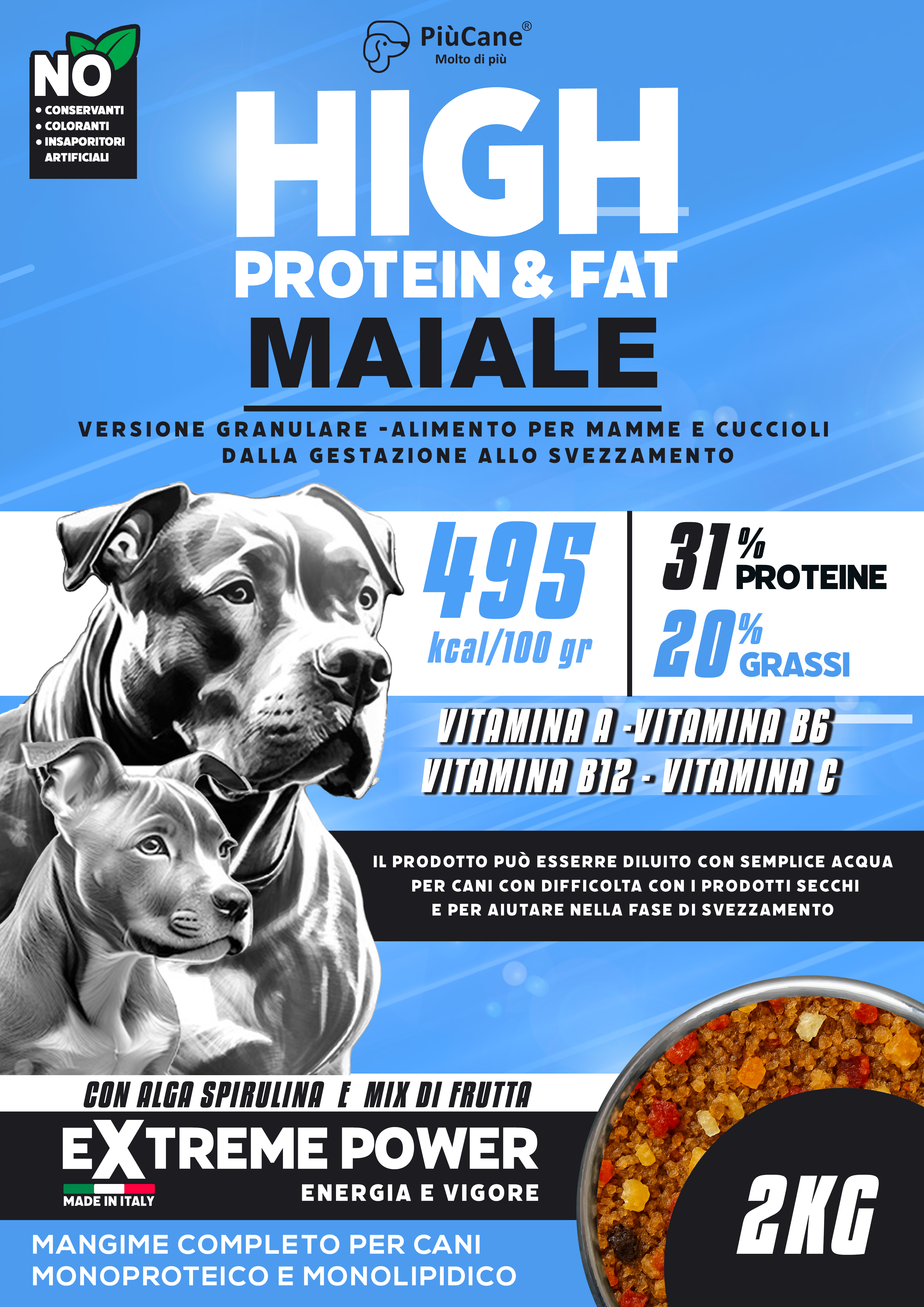 PiuCane Extreme Power Maiale Versione Granulare Mother & Puppy 3 GRANULARE HIGH PROTEIN testBLUAZZURRO